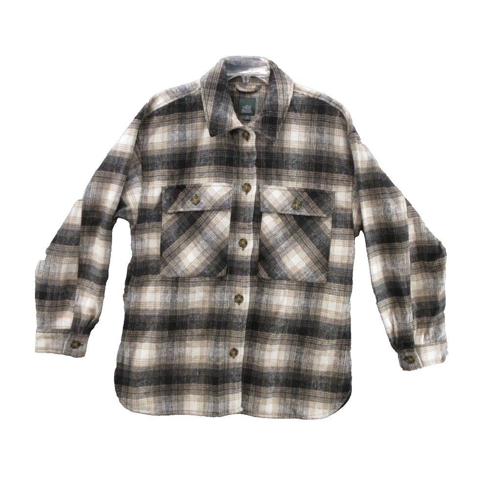 Wild Fable Mens Shirt Medium Black Plaid Collared Long Sleeve Cotton Blend New